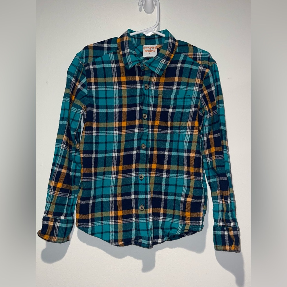 Jumping Beans Kids Long Sleeve Plaid Button Up Shirt Size 6